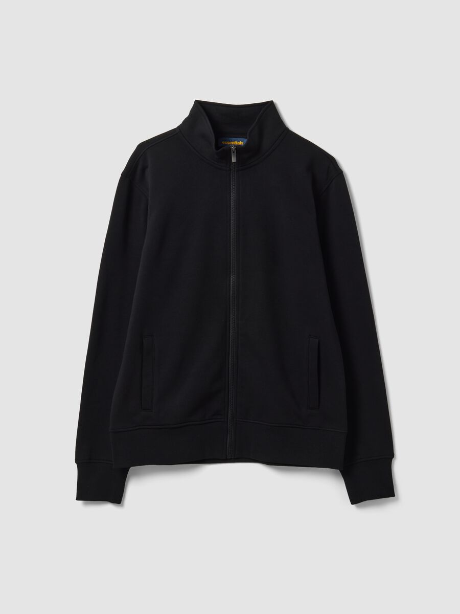 Black cotton-blend regular-fit sweatshirt with crew neck and zip_4