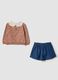 Pink and denim pure cotton set with floral print_1