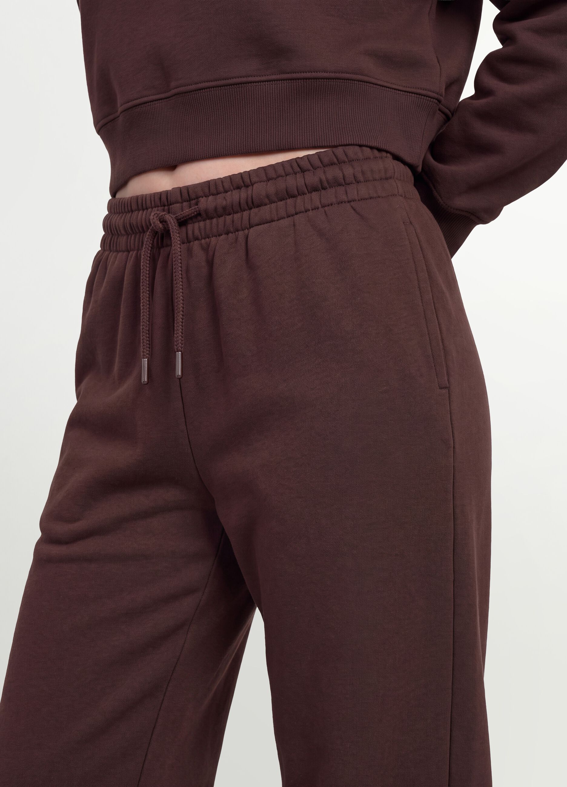 Brown cotton-blend jogger trousers with elasticated waist, regular fit