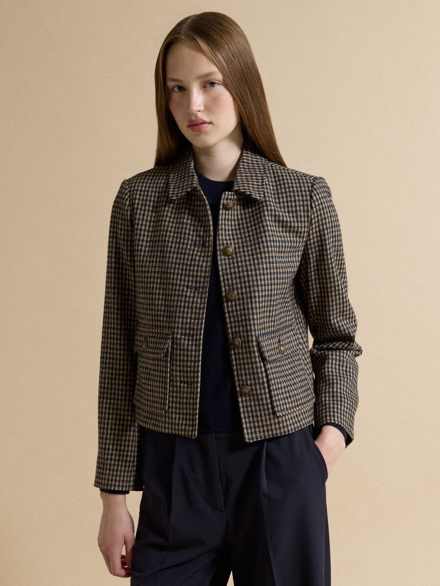 Multicolour checked wool-viscose blend blazer_0