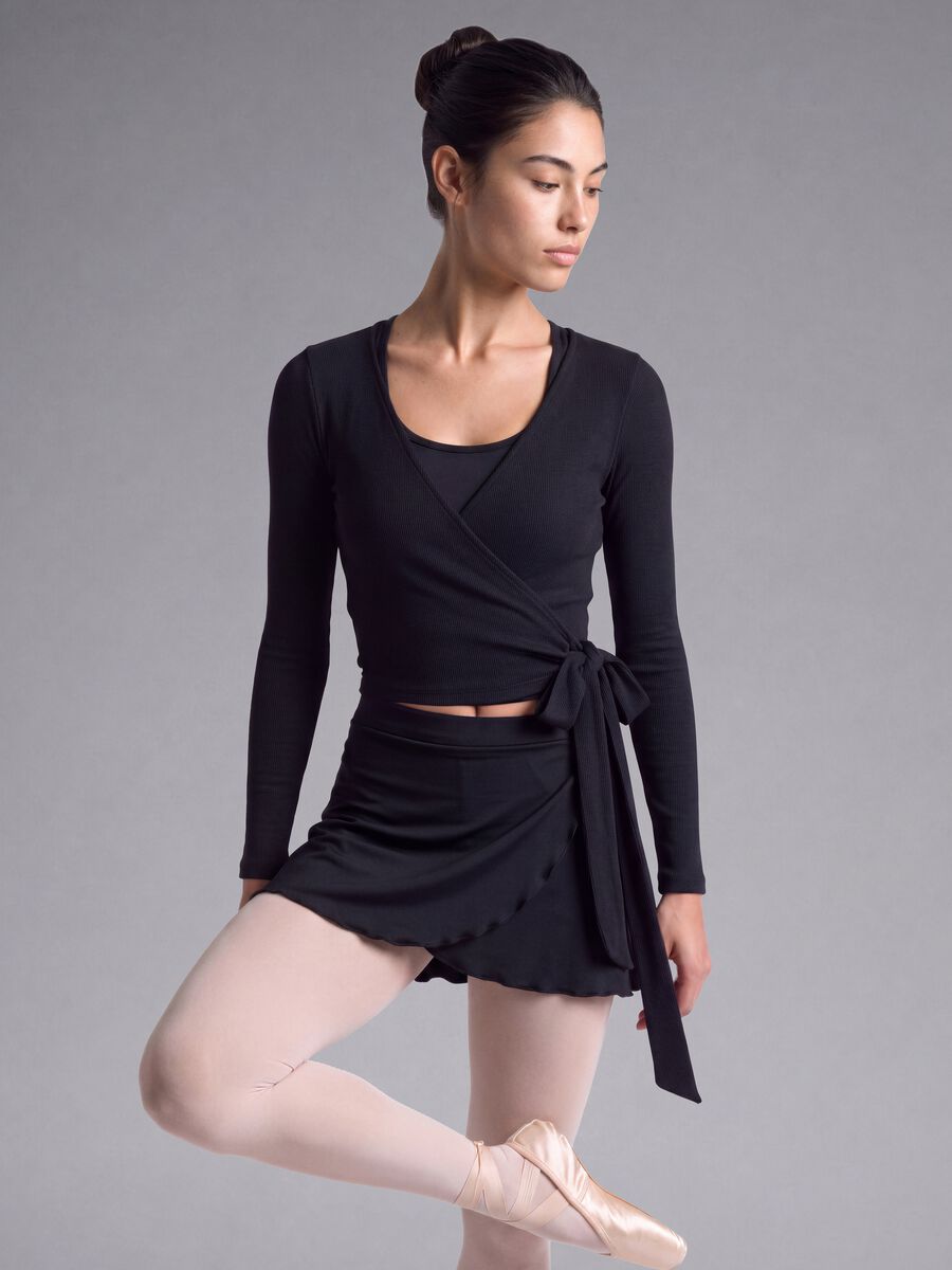 Wrap top nero in cotone elasticizzato a costine ALTAVIA STUDIO_1