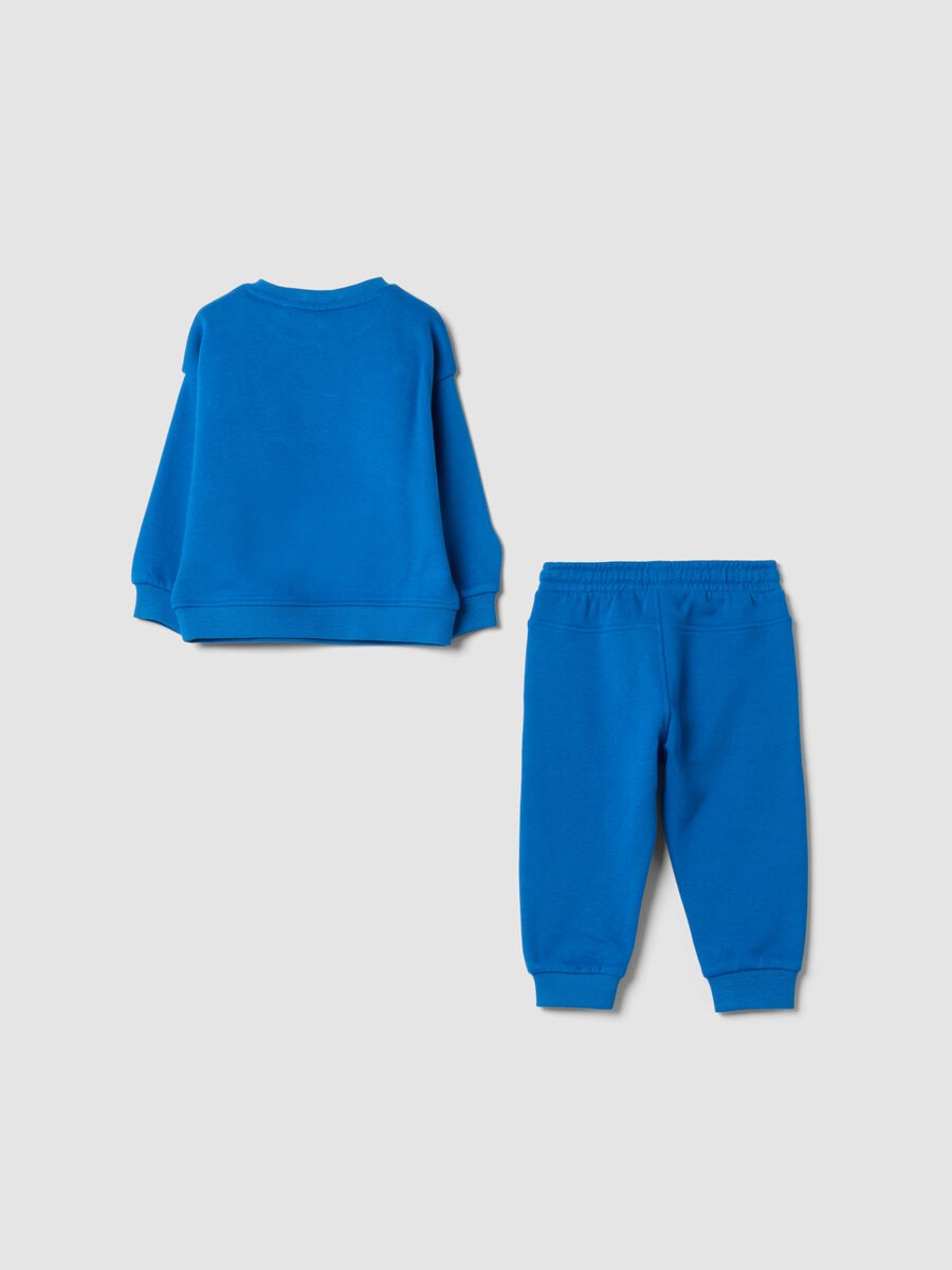 Completo jogging blu in puro cotone con stampa dinosauri over fit_1