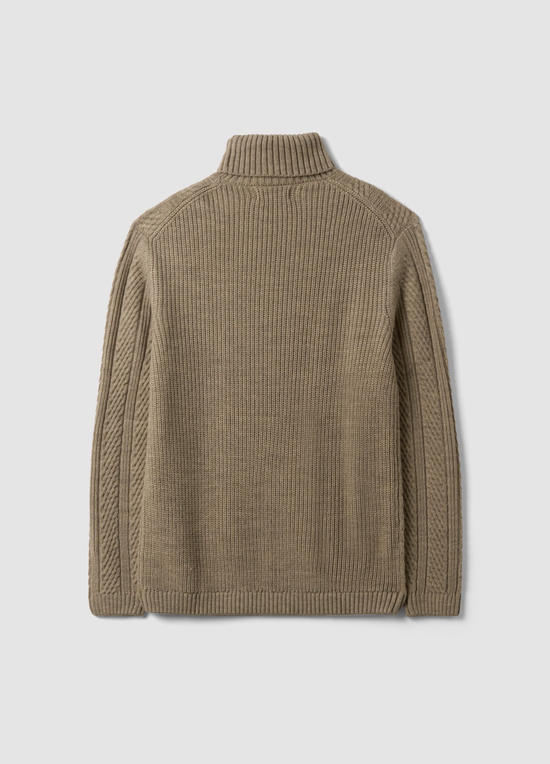 Beige wool-blend regular-fit roll-neck jumper