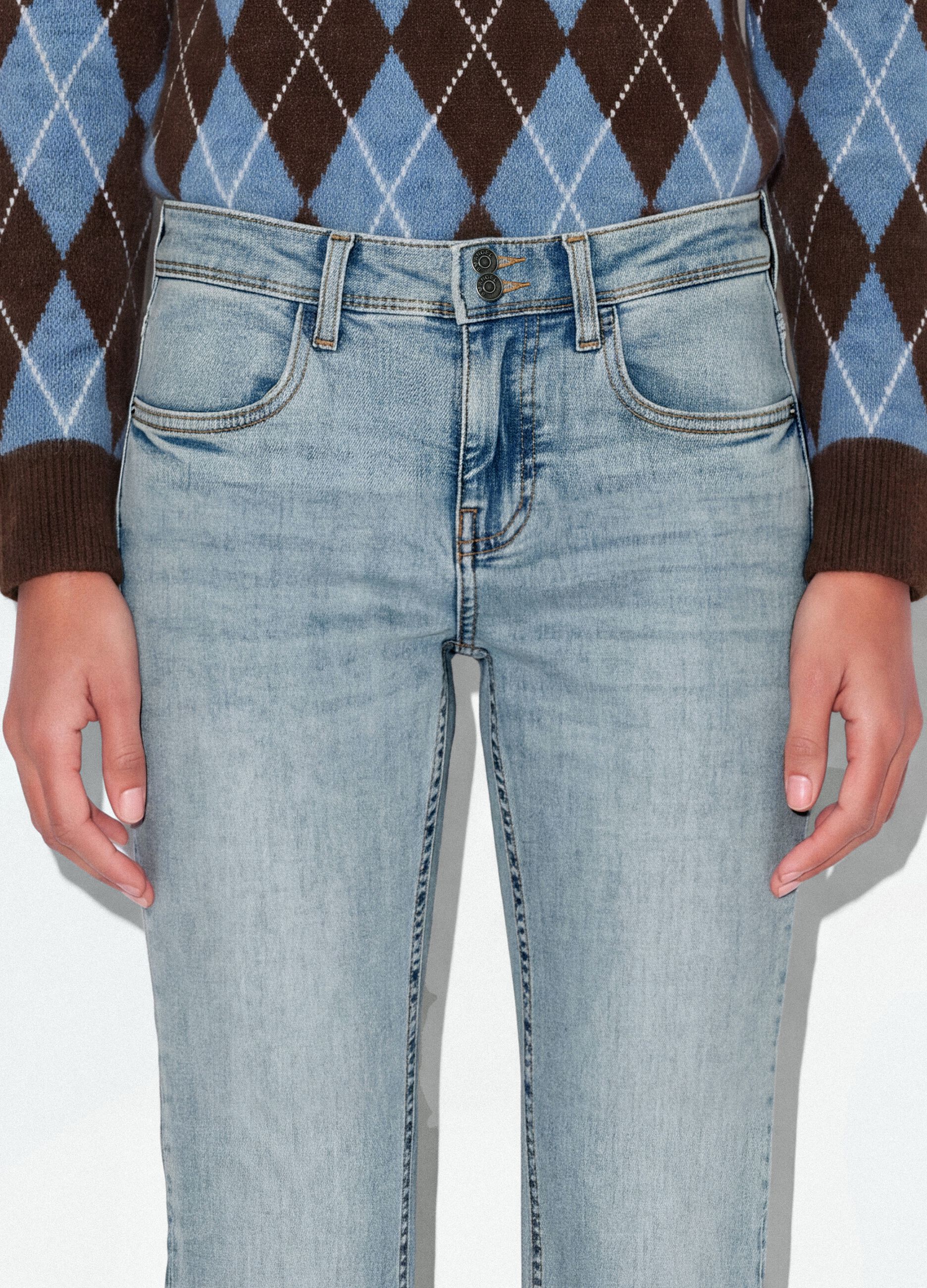 Jeans blu chiaro flare in cotone elasticizzato
