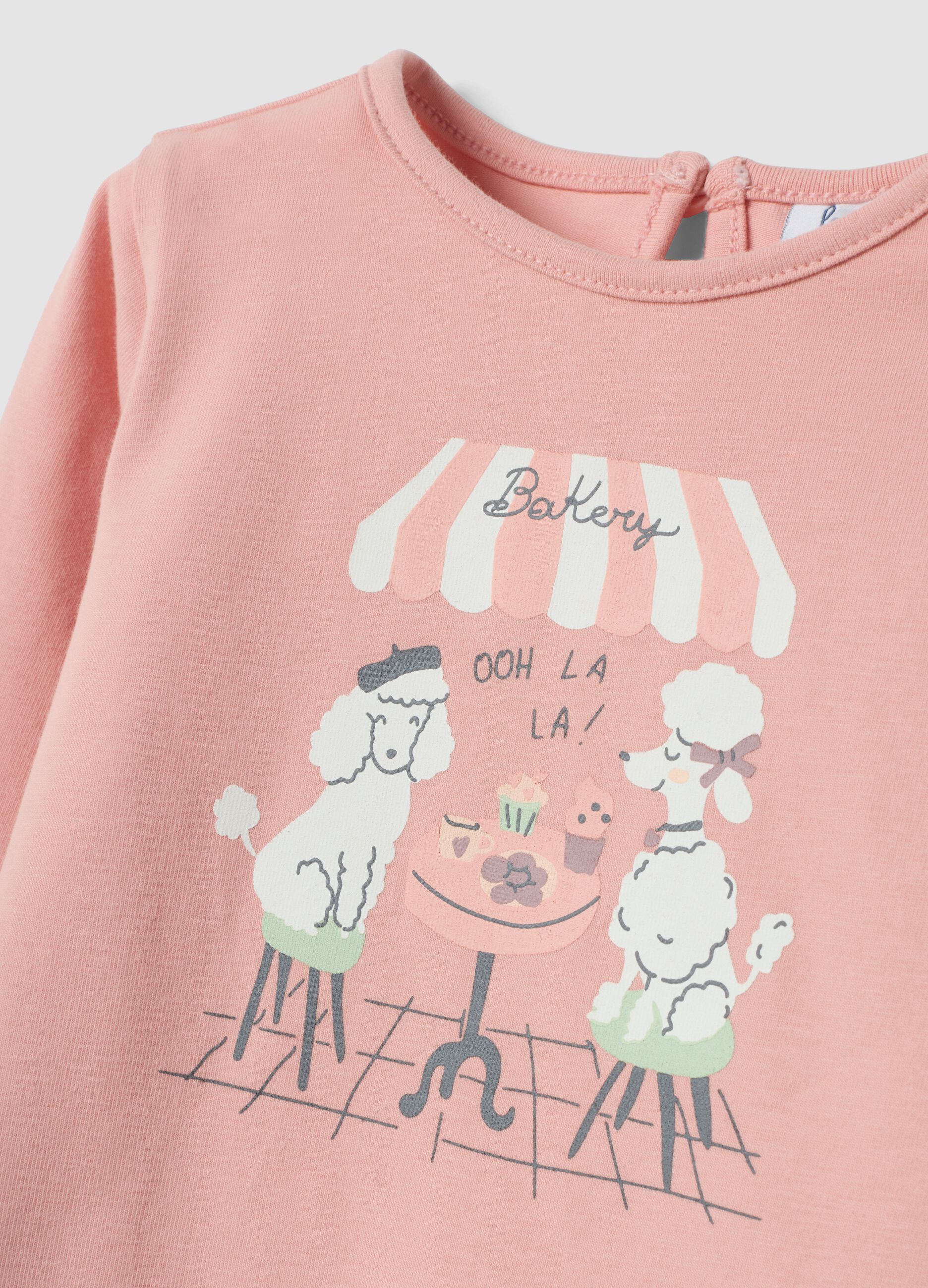 Pink regular-fit T-shirt in organic stretch cotton jersey with print