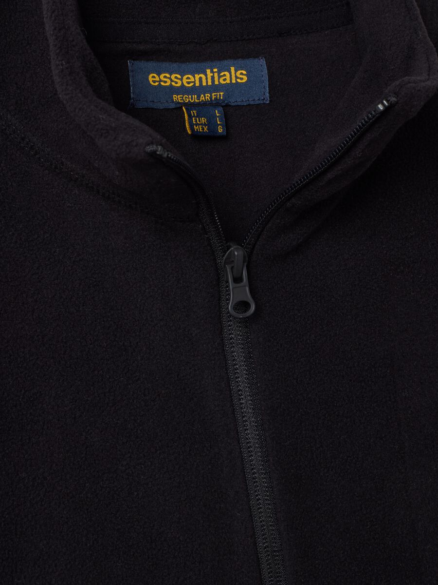 Black fleece zip-neck sweatshirt, regular fit_1