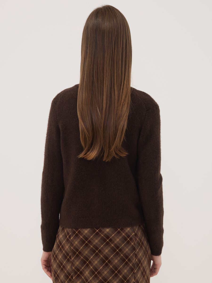 Brown stretch wool crew-neck cardigan, regular fit_3