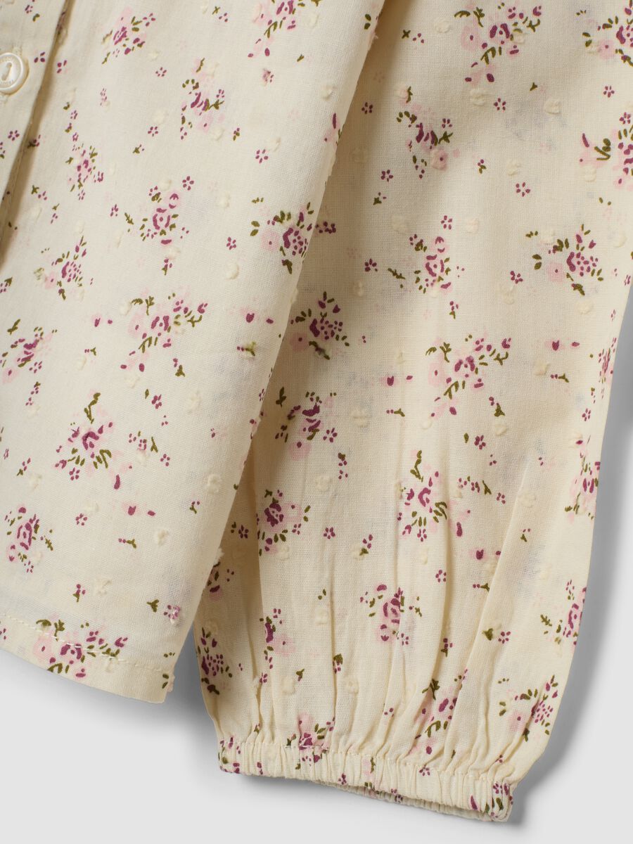 Cream pure cotton shirt with pale pink and olive green floral print_3