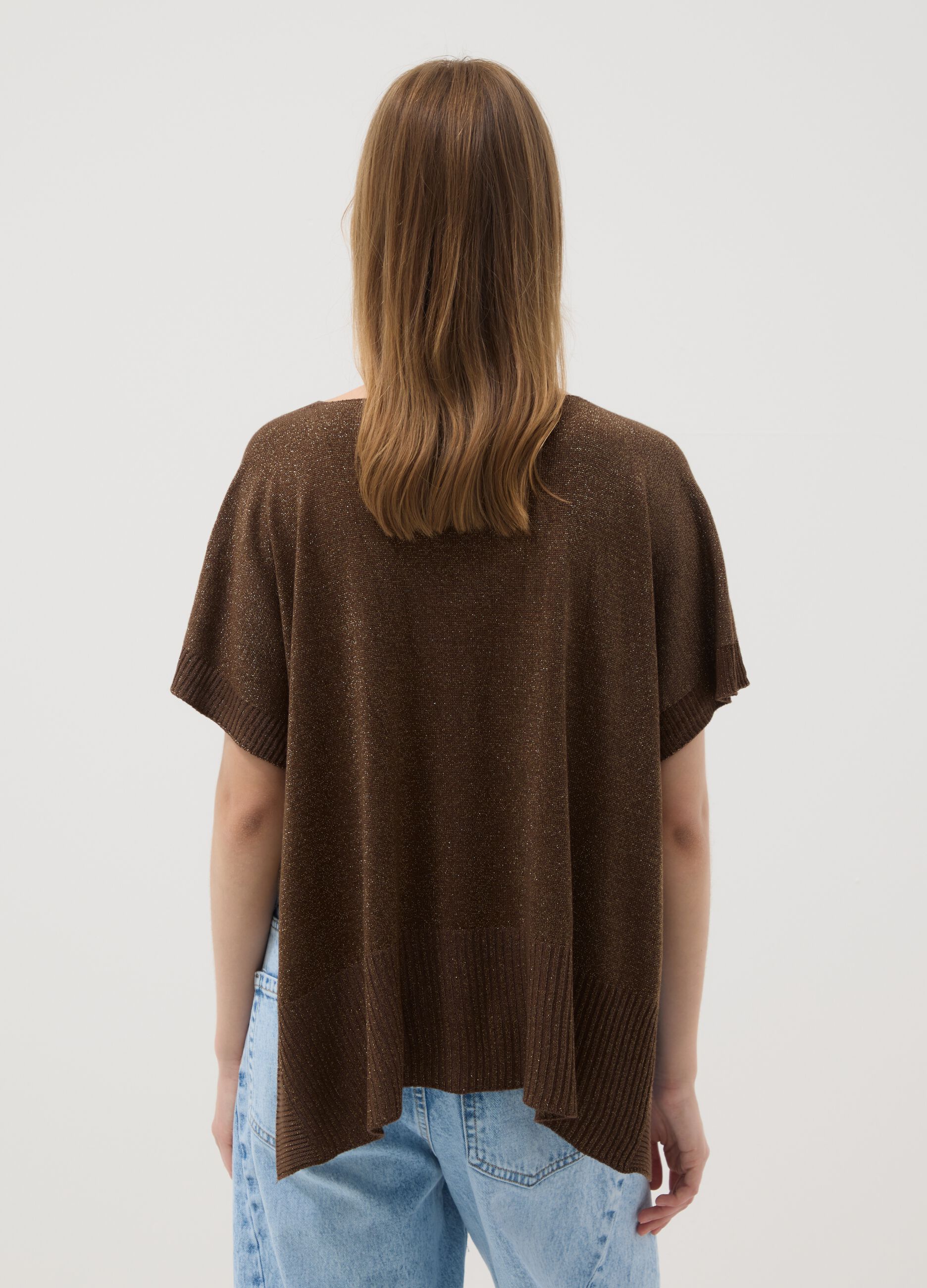Brown modal-blend V-neck knit top