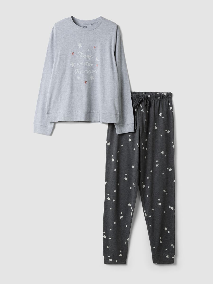 Grey pyjamas in organic cotton and viscose blend with crew neck_0