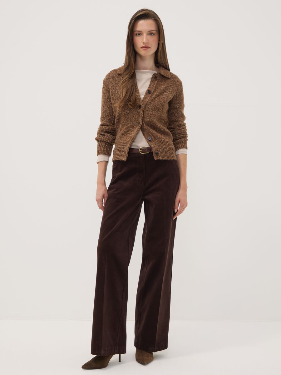 Cardigan marrone in misto lana con colletto polo_2