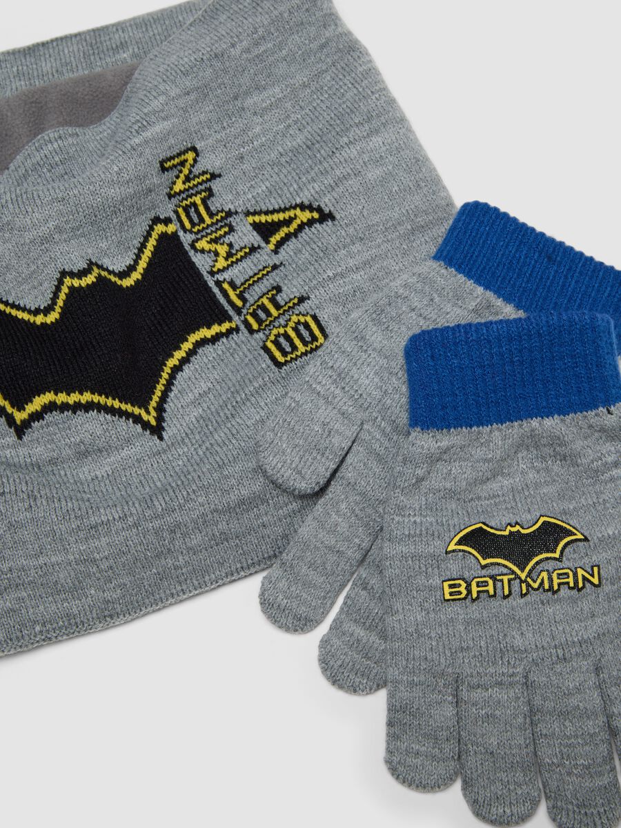 Grey Batman hat, neck warmer and gloves set_1