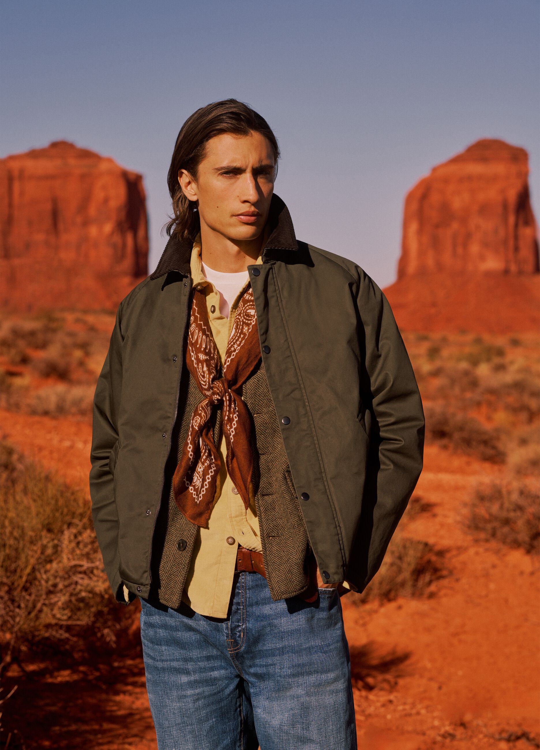 Green pure cotton jacket with velvet collar