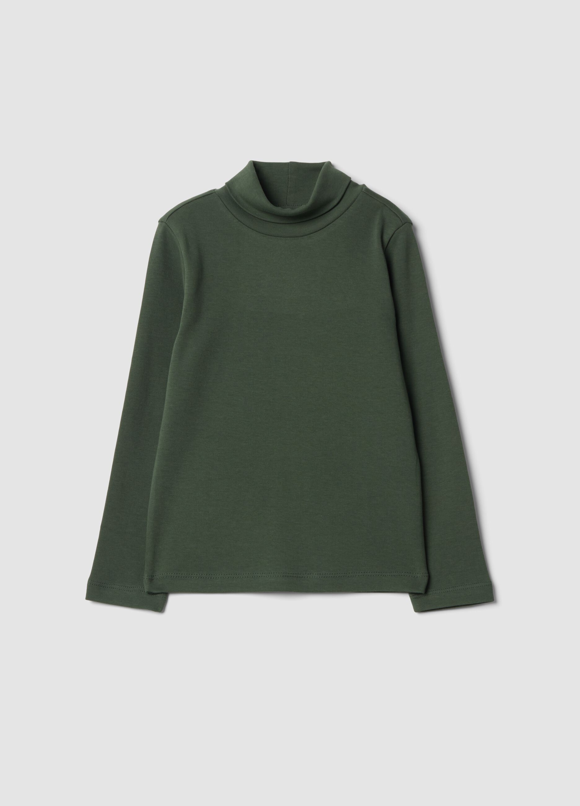 Maglia verde bosco dolcevita in puro cotone organico