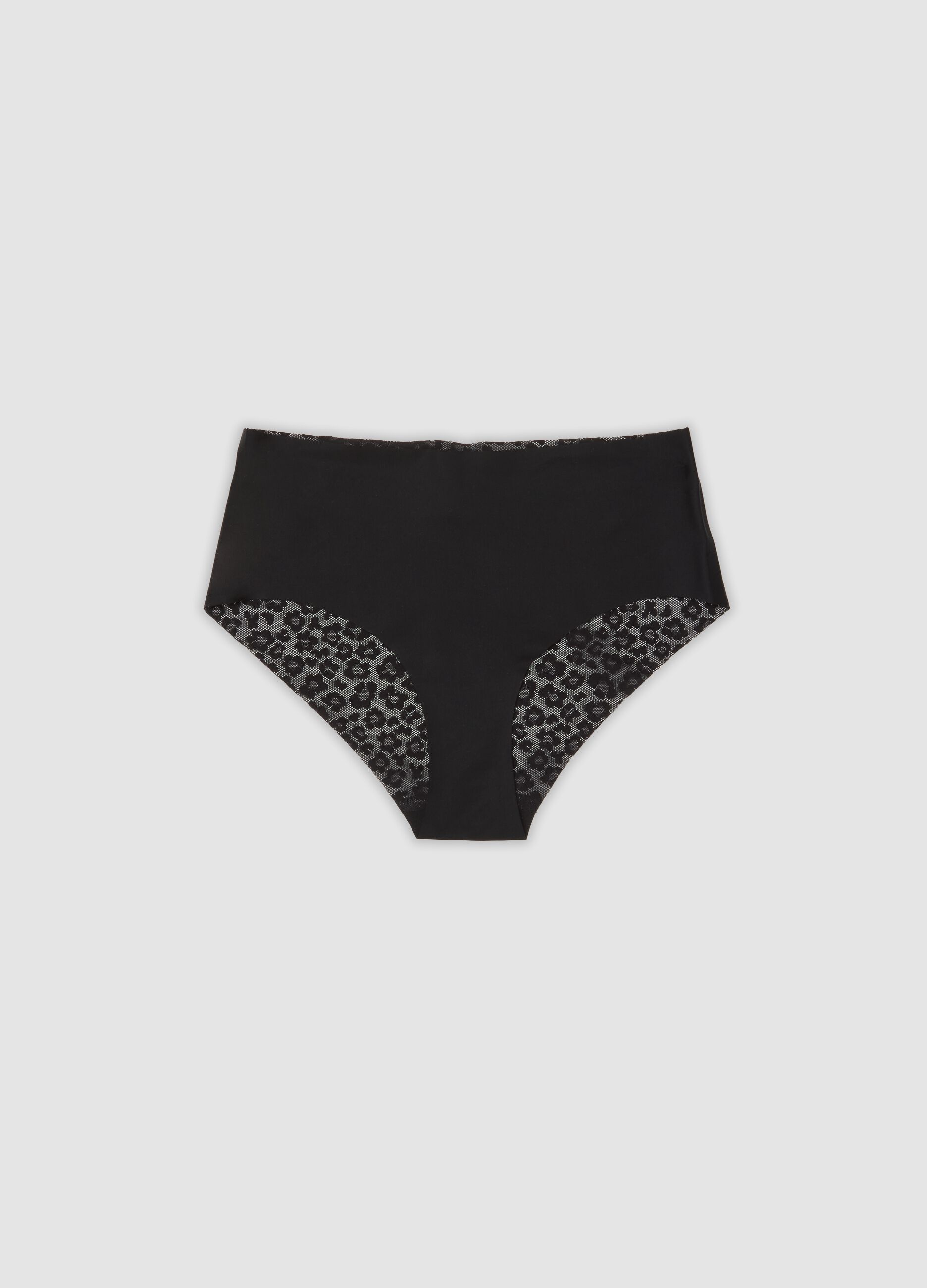 Black stretch-fabric briefs with lace back
