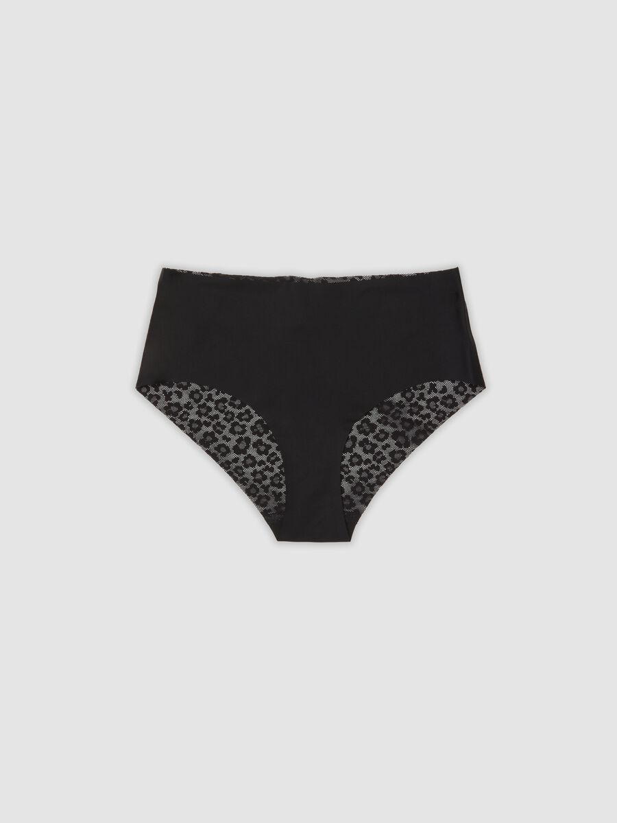 Black stretch-fabric briefs with lace back_4