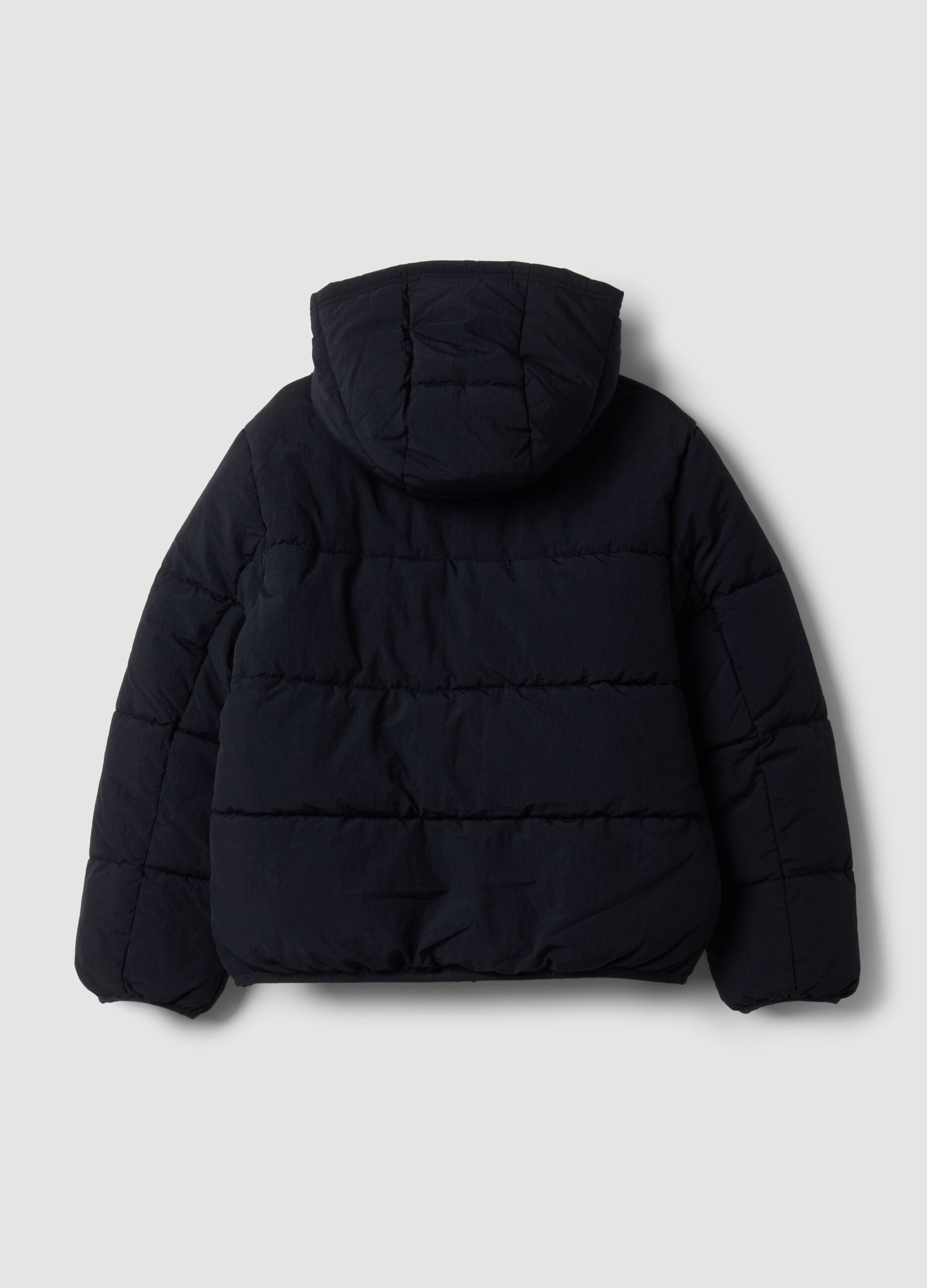 Reversible padded blue hooded jacket