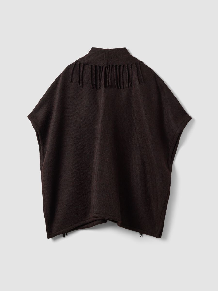 Brown wool-blend cape with fringe_2