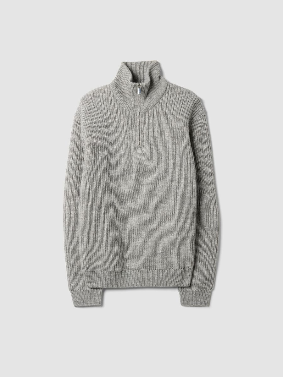 Light grey wool-blend jumper with collar, regular fit_4