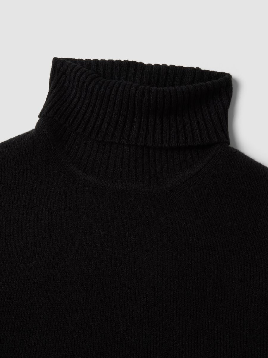 Black regular-fit roll-neck jersey knit jumper_1