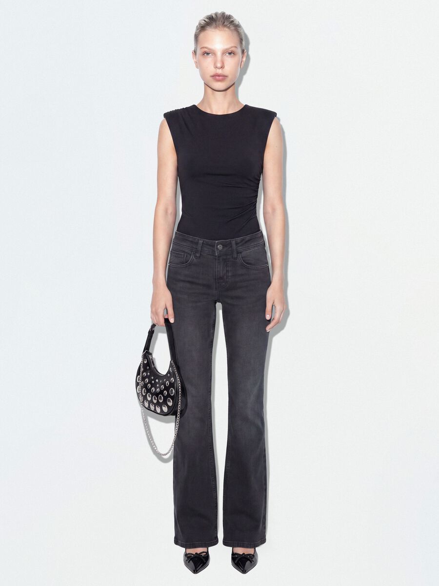 Black stretch jersey bodysuit with ruching, regular fit_1