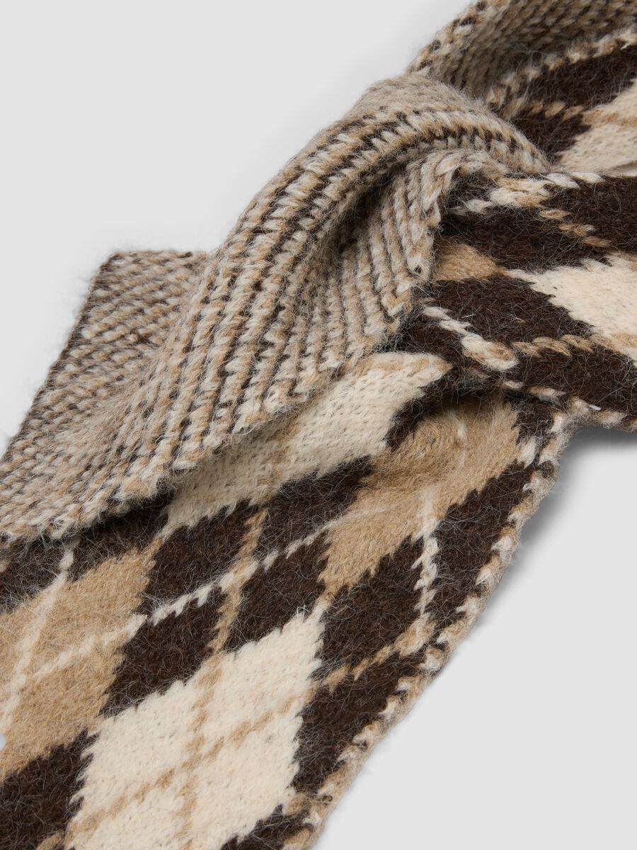 Beige stretch wool scarf with diamond pattern_1