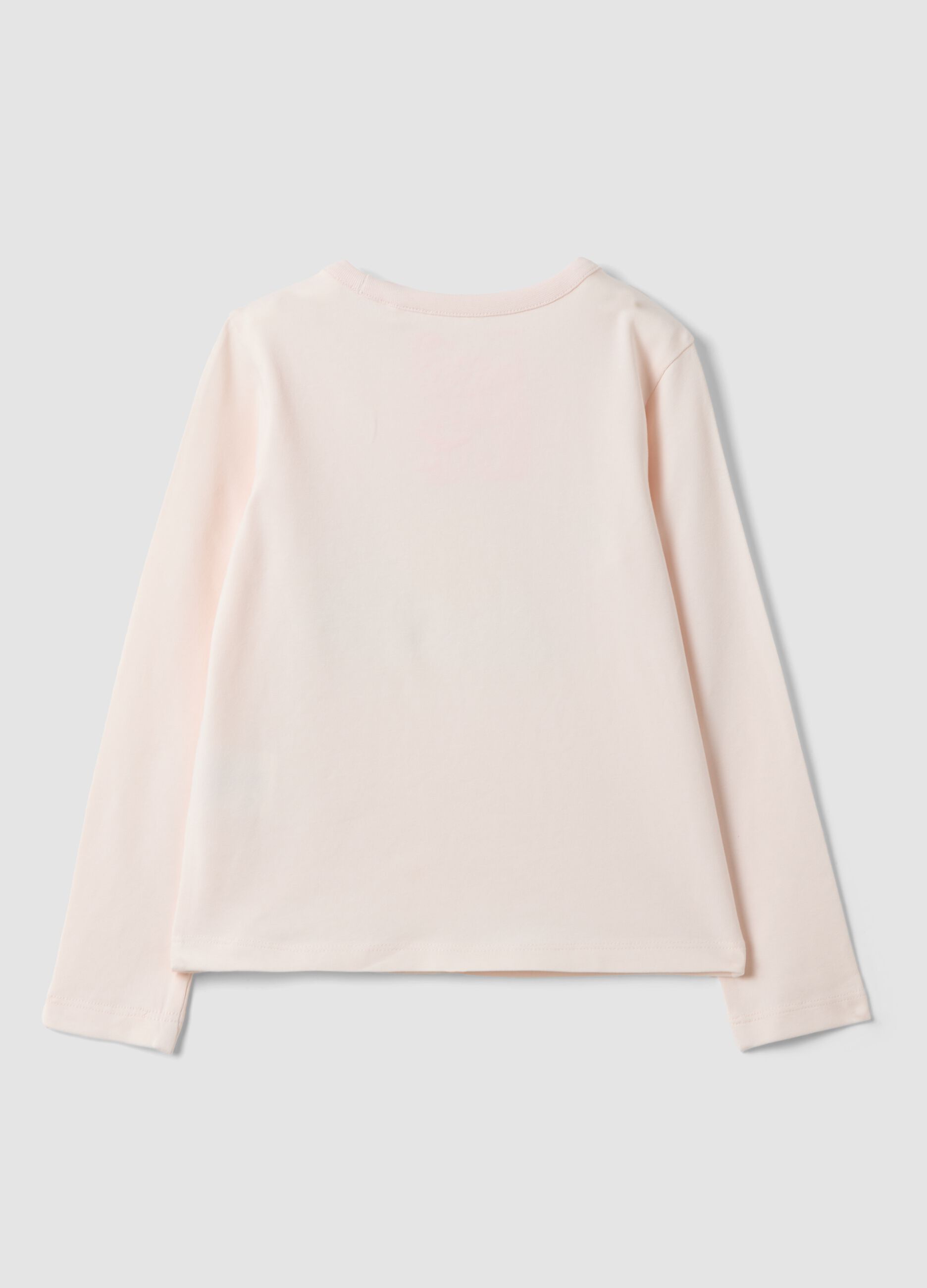 Pink stretch cotton T-shirt with rainbow print