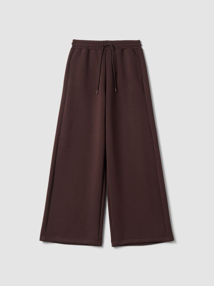Brown wide-leg trousers in stretch modal with drawstring_0