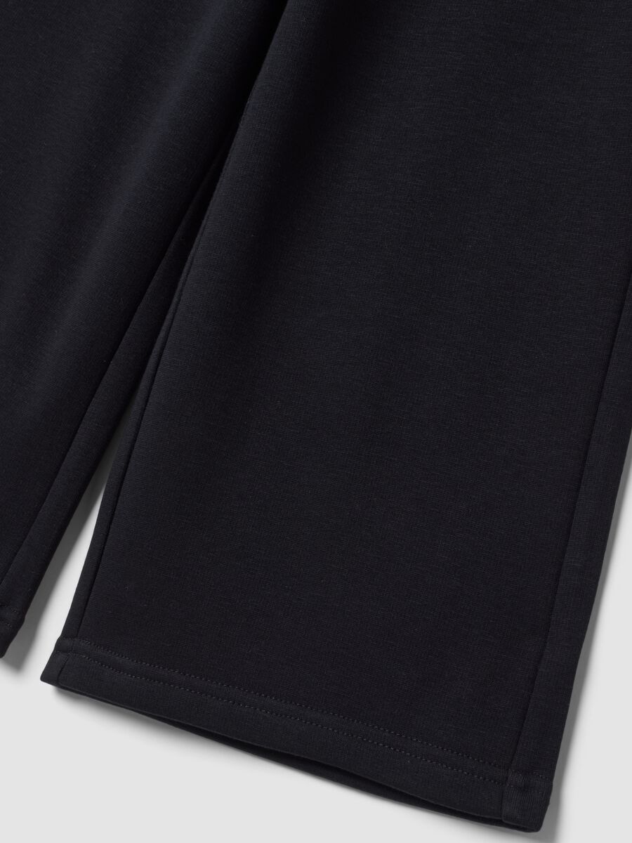 Black wide-leg trousers in stretch fleece fabric_3