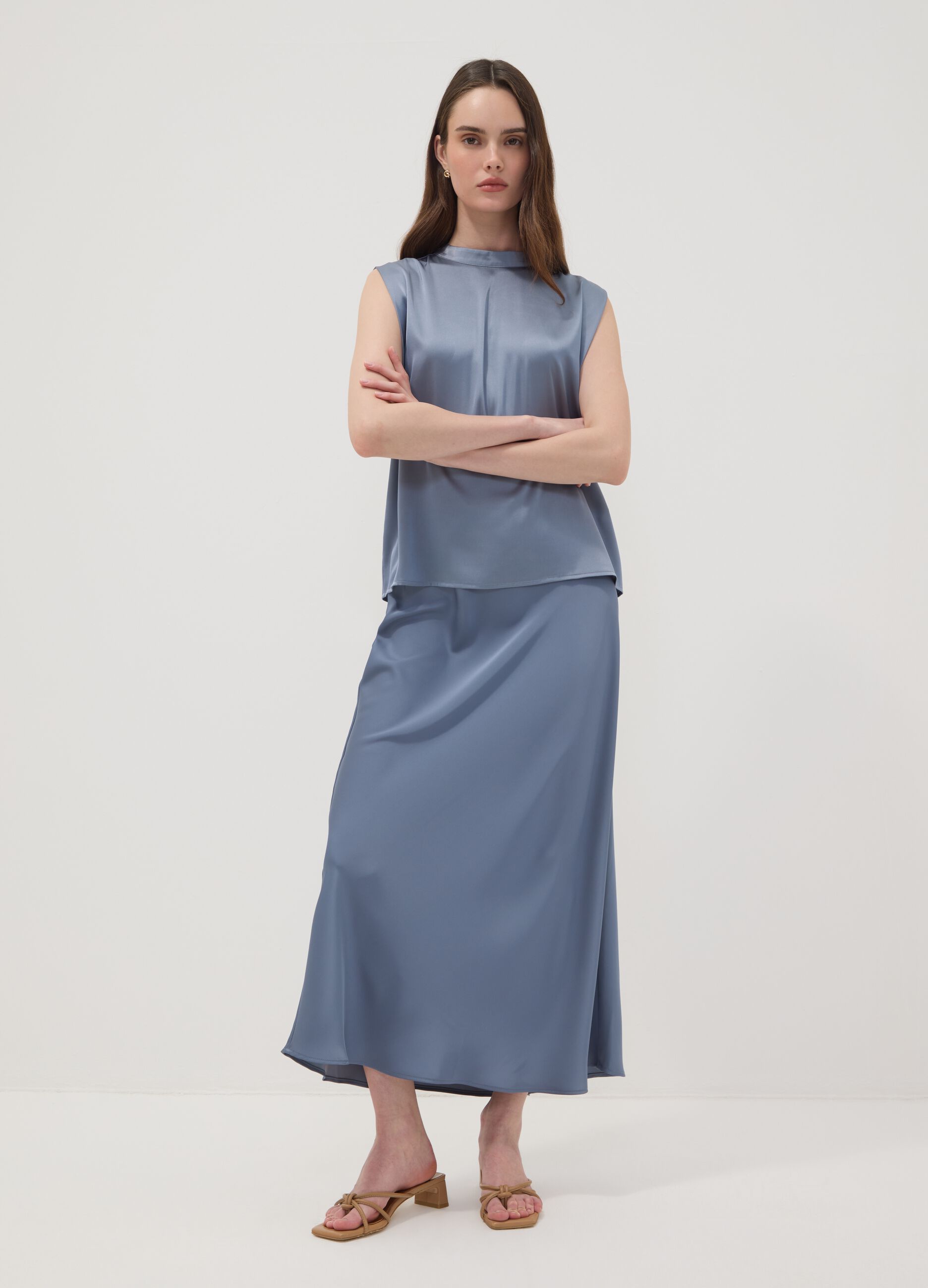 Grey stretch high-neck top