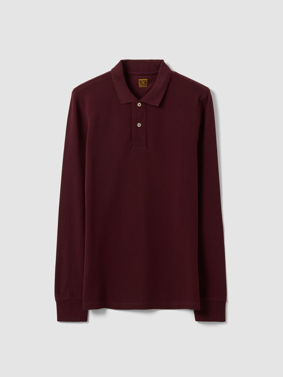 Red long-sleeve piqu&eacute; polo in pure organic cotton, regular fit_4