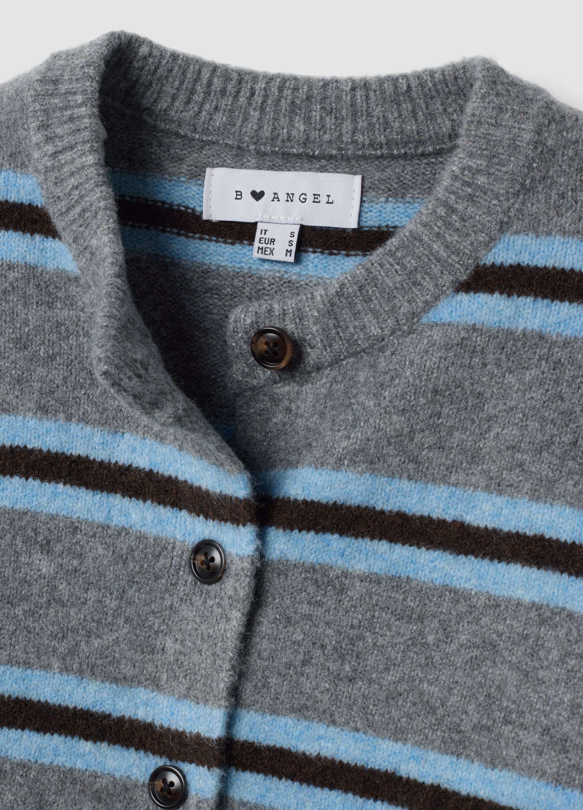 Grey striped stretch wool cardigan, regular fit