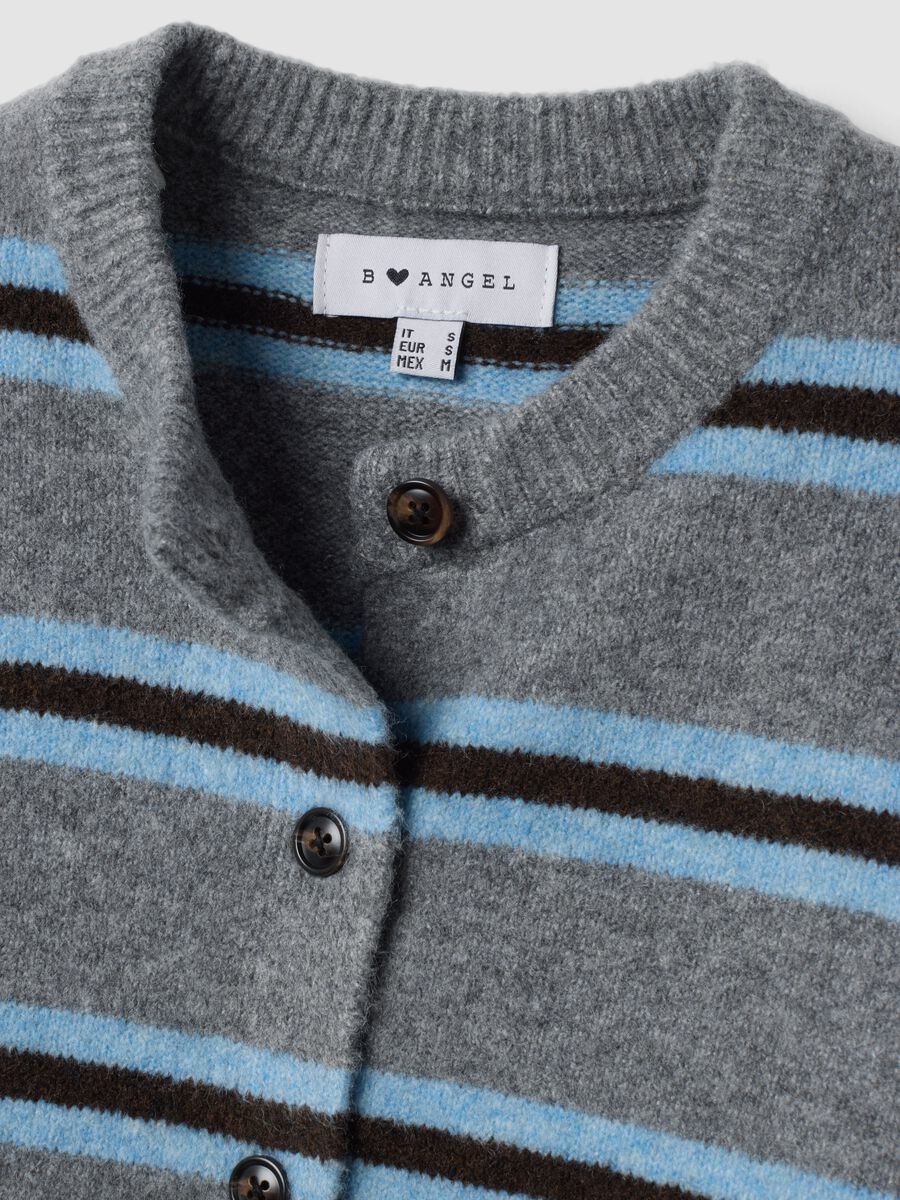 Grey striped stretch wool cardigan, regular fit_1