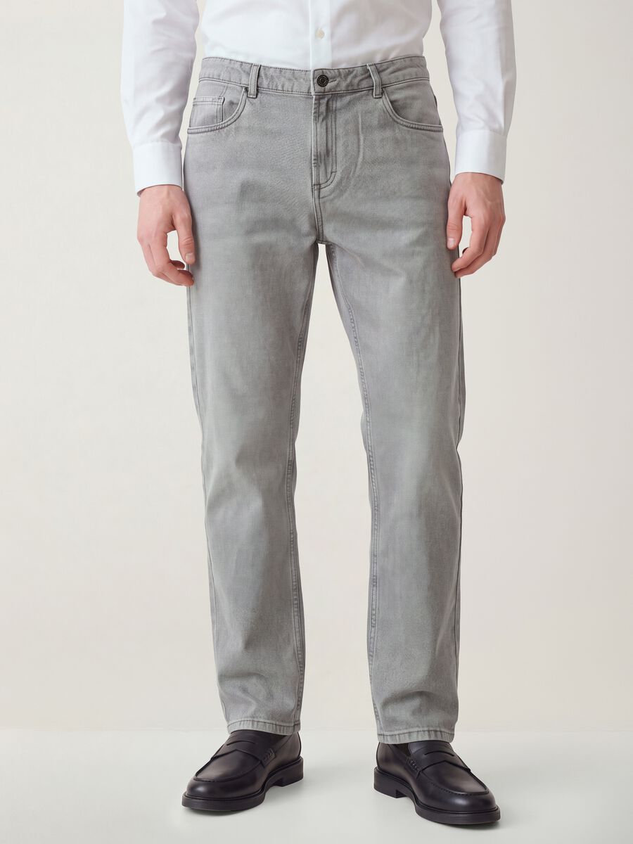 Grey denim jeans in cotton-viscose blend, regular fit_1