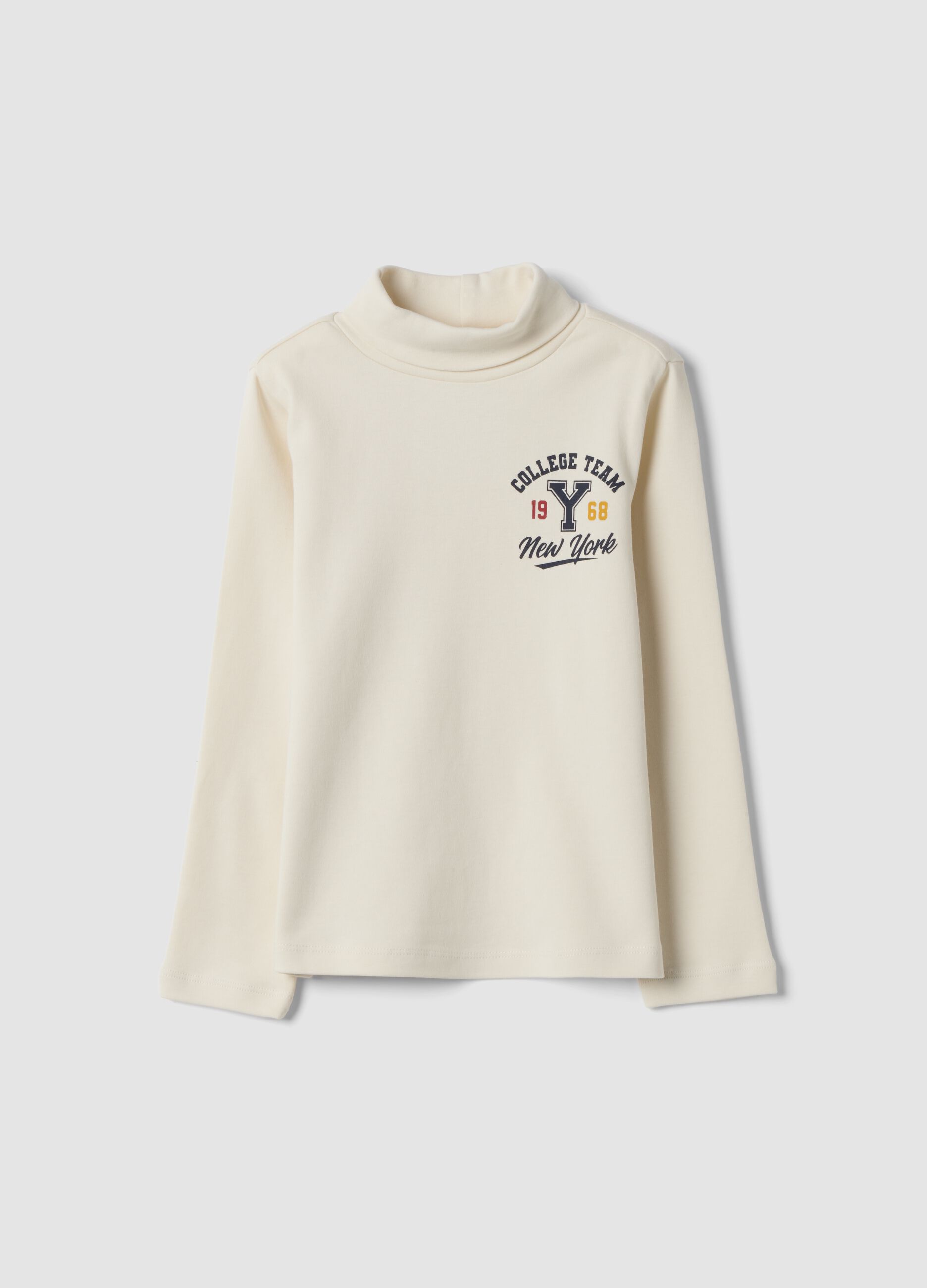 Grey organic cotton roll-neck T-shirt