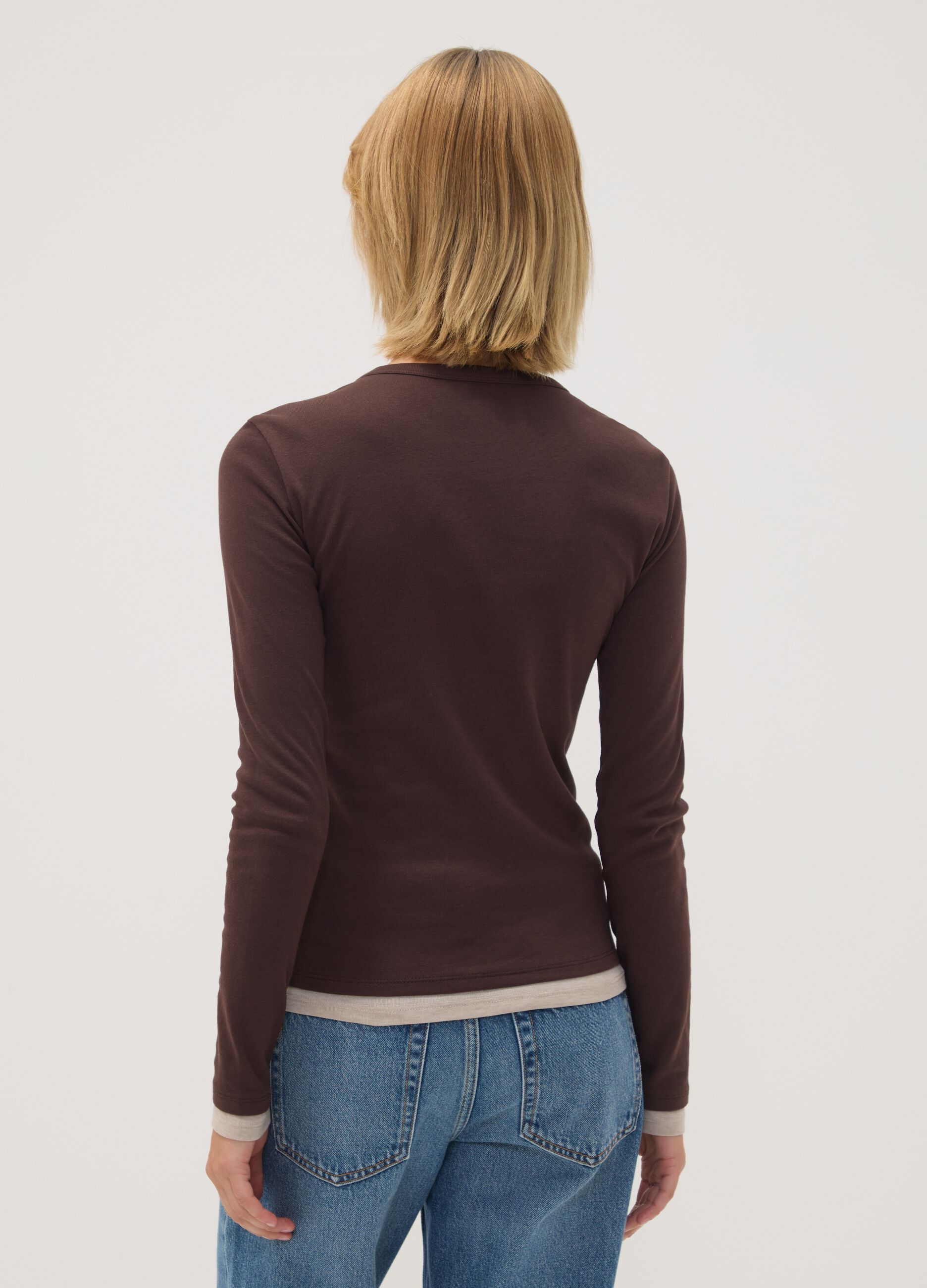 Brown cotton-blend crew-neck T-shirt