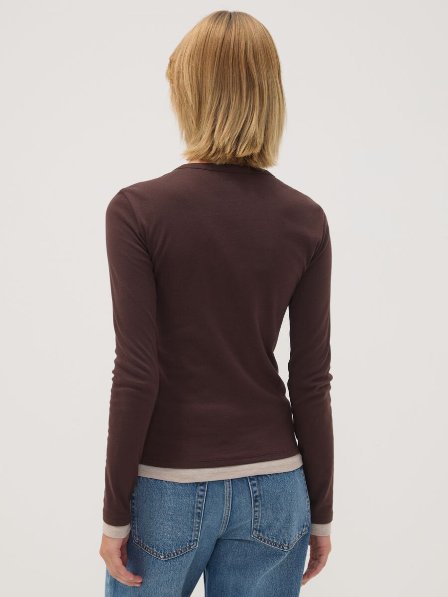 Brown cotton-blend crew-neck T-shirt_3
