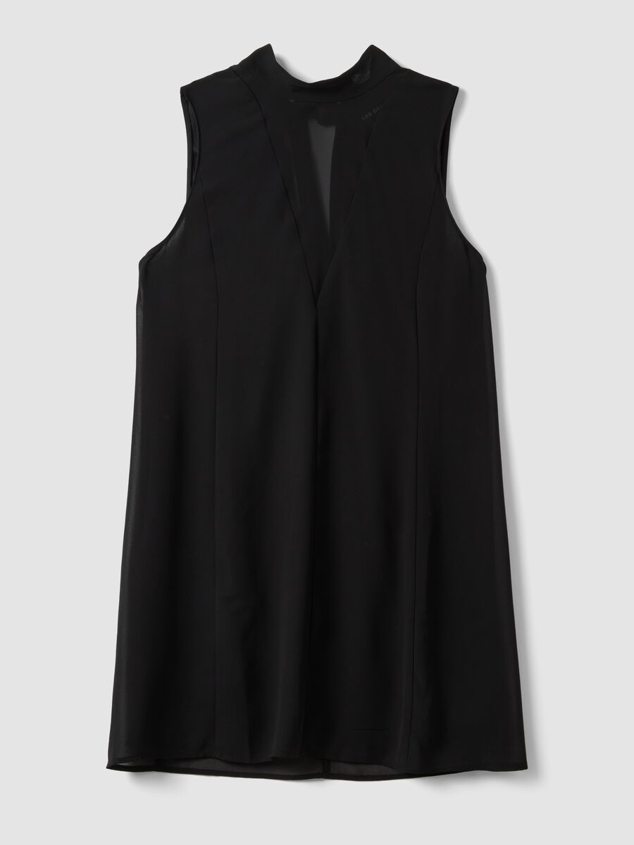 Black sleeveless high-neck slim-fit dress with bow_4