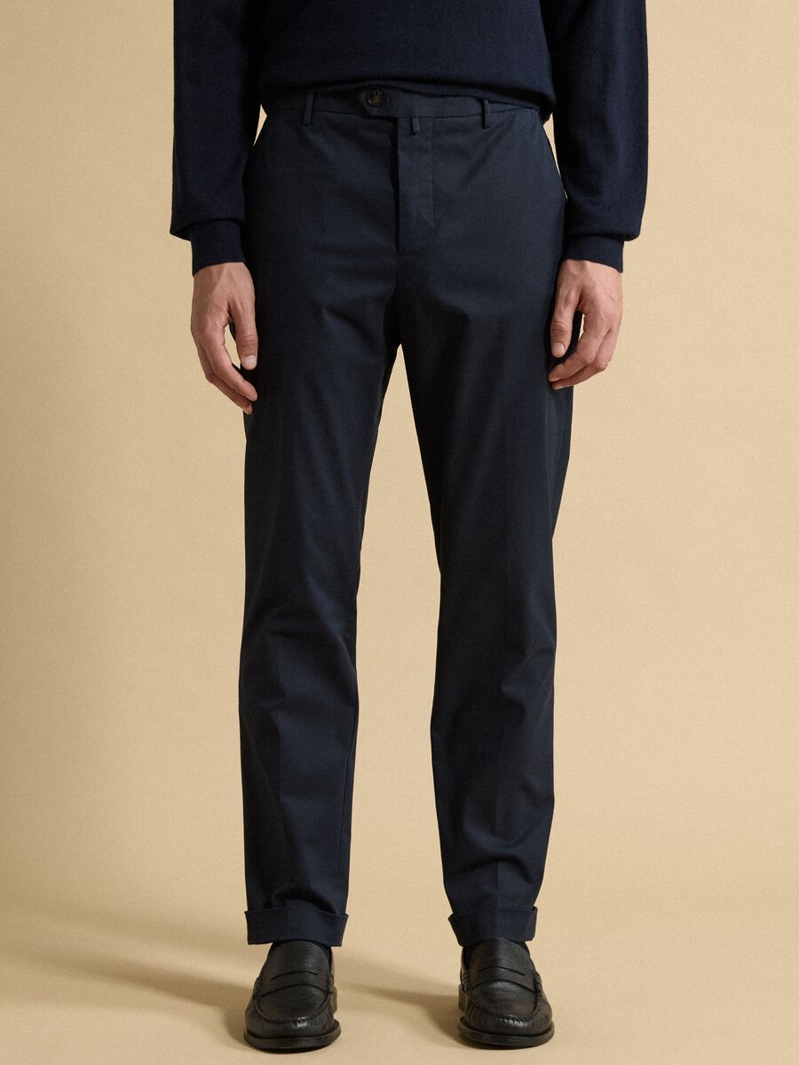 Blue regular-fit stretch cotton twill chino trousers_1