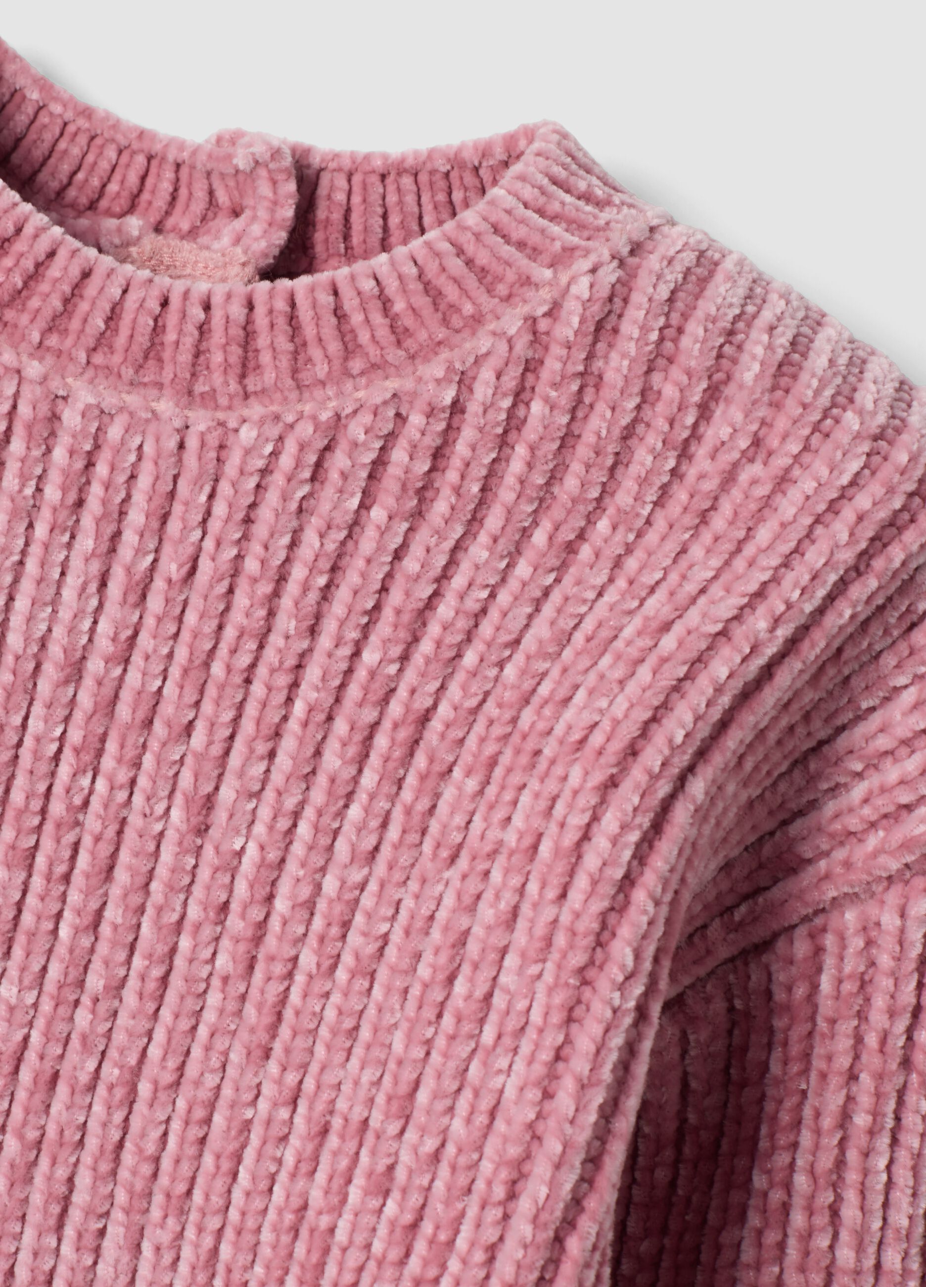 Mauve ribbed crew-neck jumper with oversized fit
