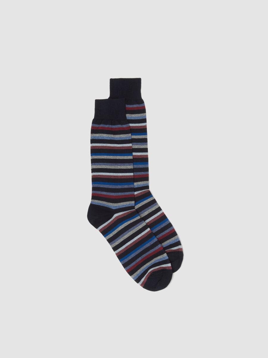 Blue striped ankle socks in stretch cotton_0