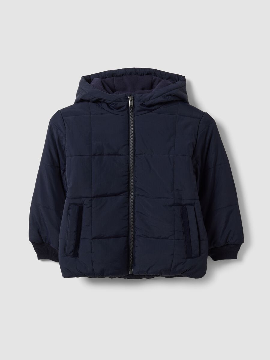 Navy padded hooded zip-up jacket for boys_0