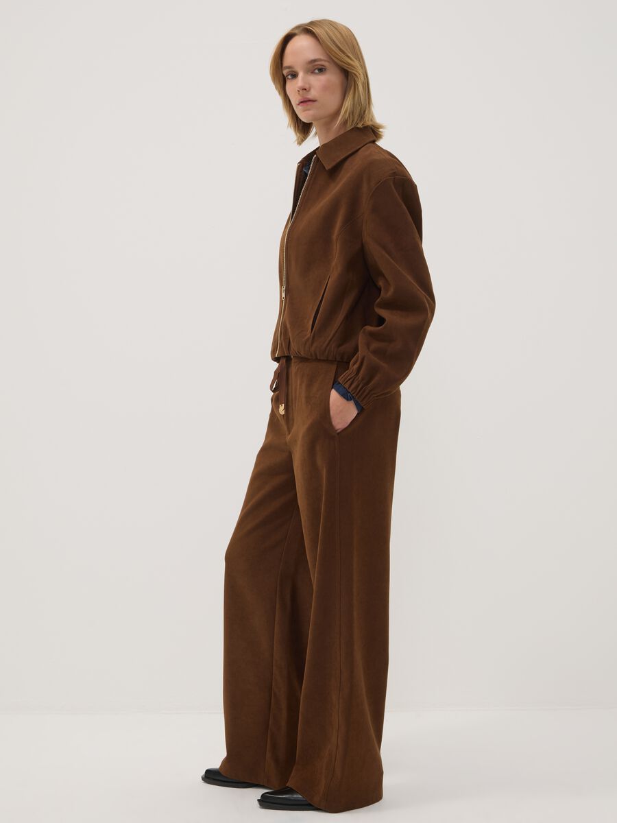 Brown stretch-fabric blazer with zip, oversized fit_1