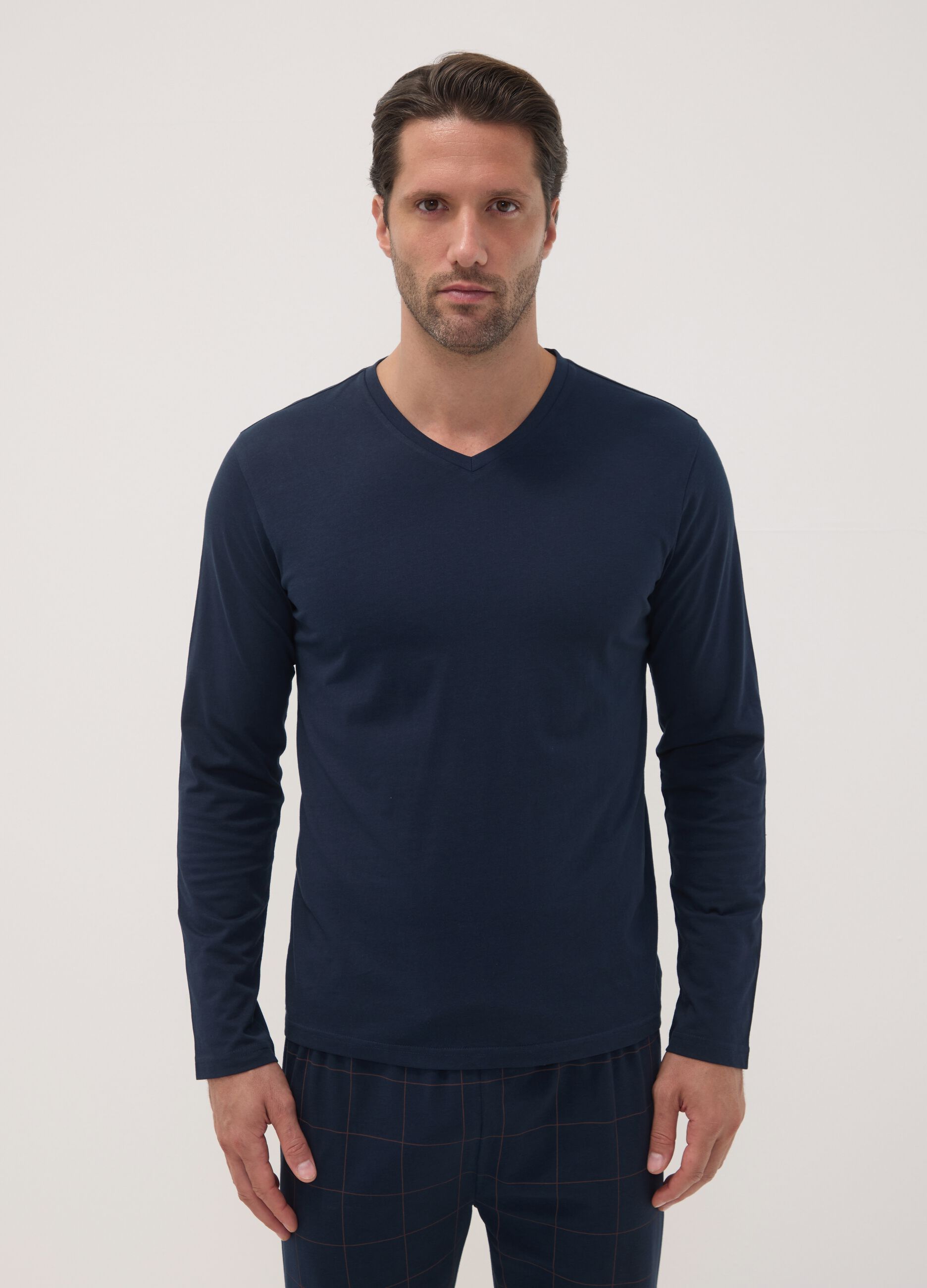 Blue pure organic cotton V-neck pyjamas