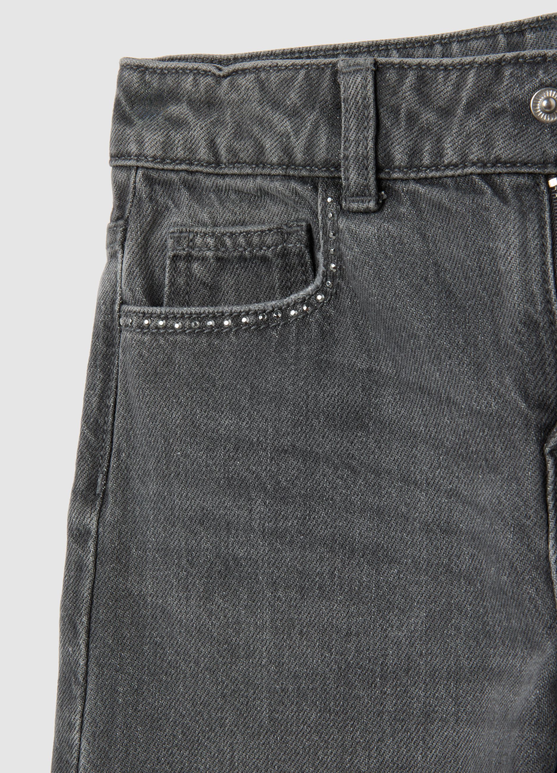 Girls' grey wide leg jeans in pure cotton