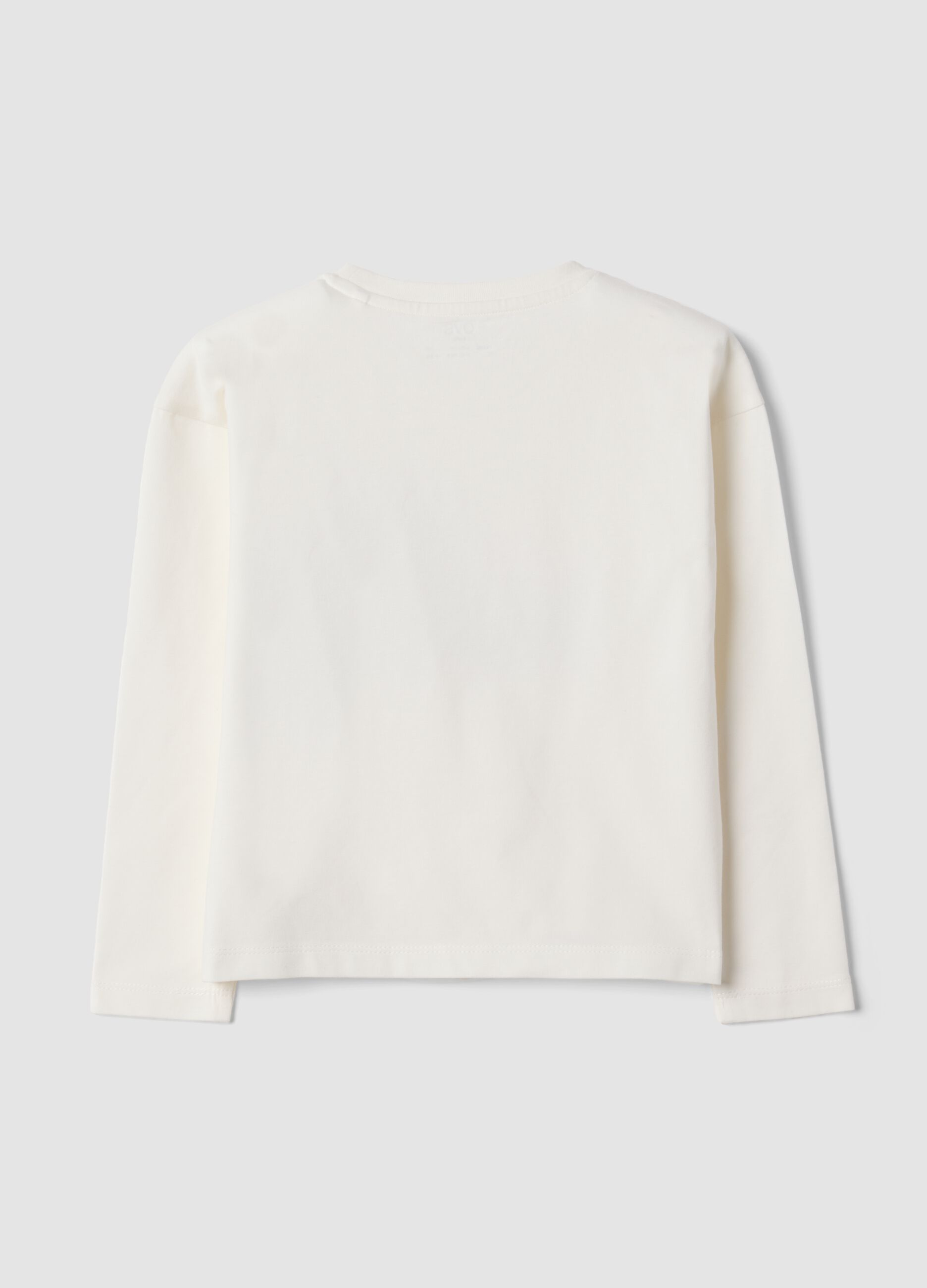 T-shirt bianca in cotone elasticizzato con girocollo