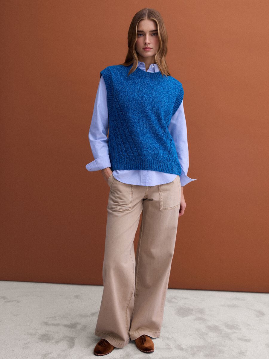 Blue wool-blend crew-neck vest with oversized fit_1