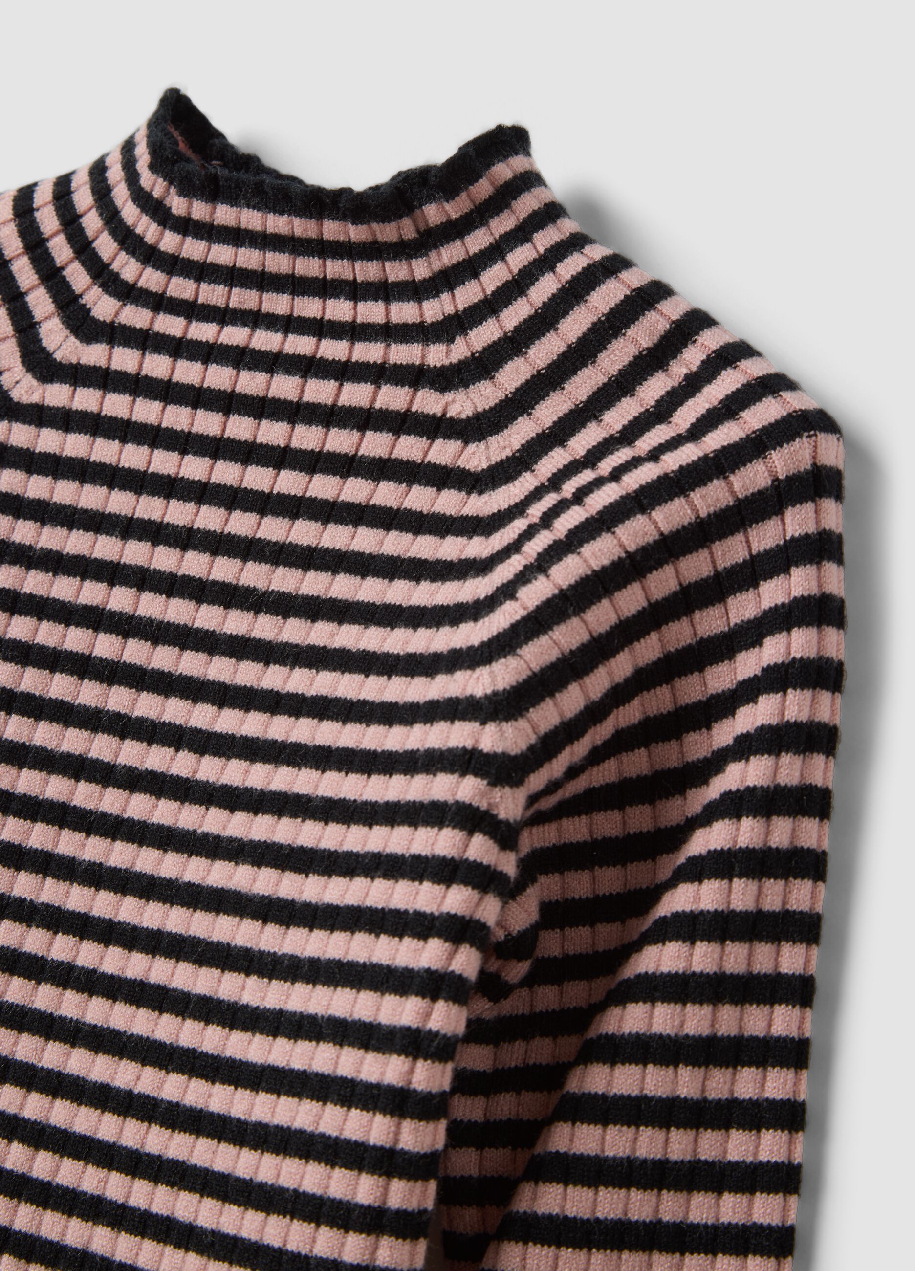 Pink striped viscose-blend crew-neck jumper