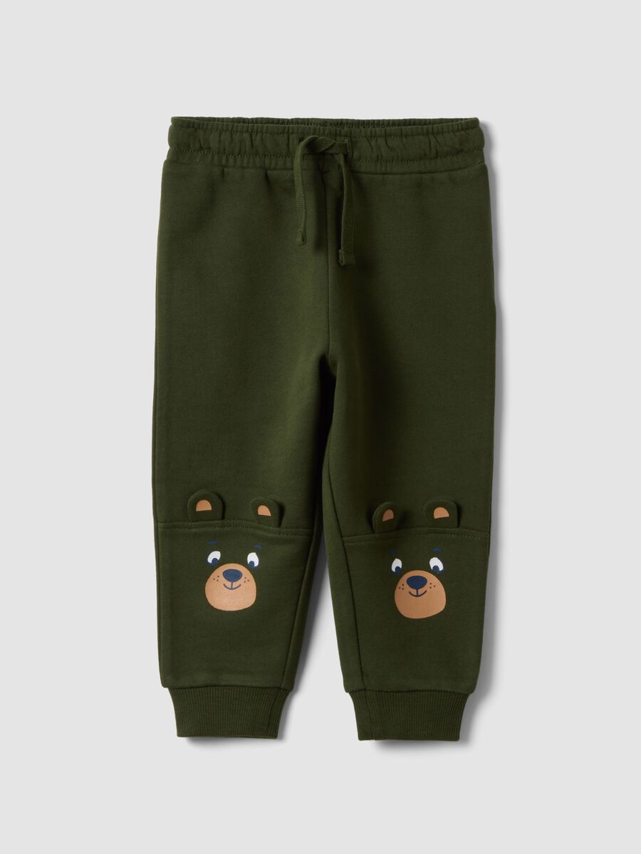 Green pure cotton over-fit joggers with teddy bear print_0