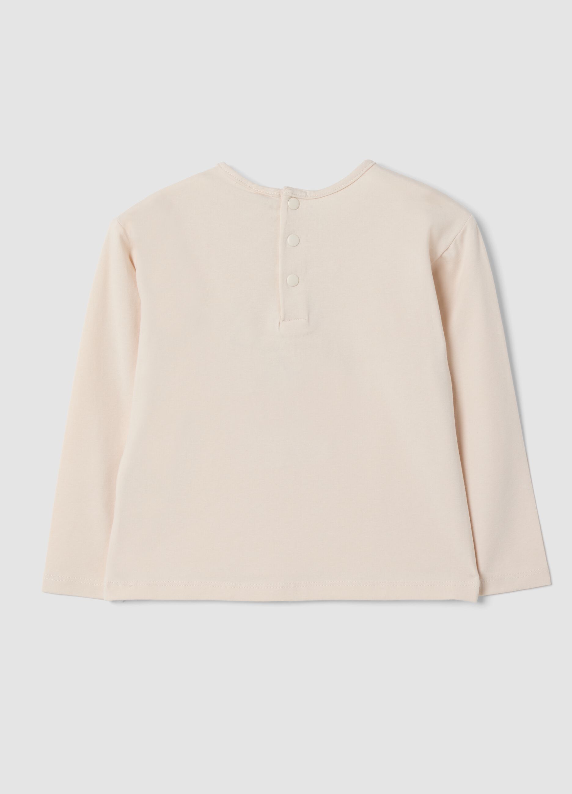 T-shirt rosa a maniche lunghe in cotone elasticizzato girocollo